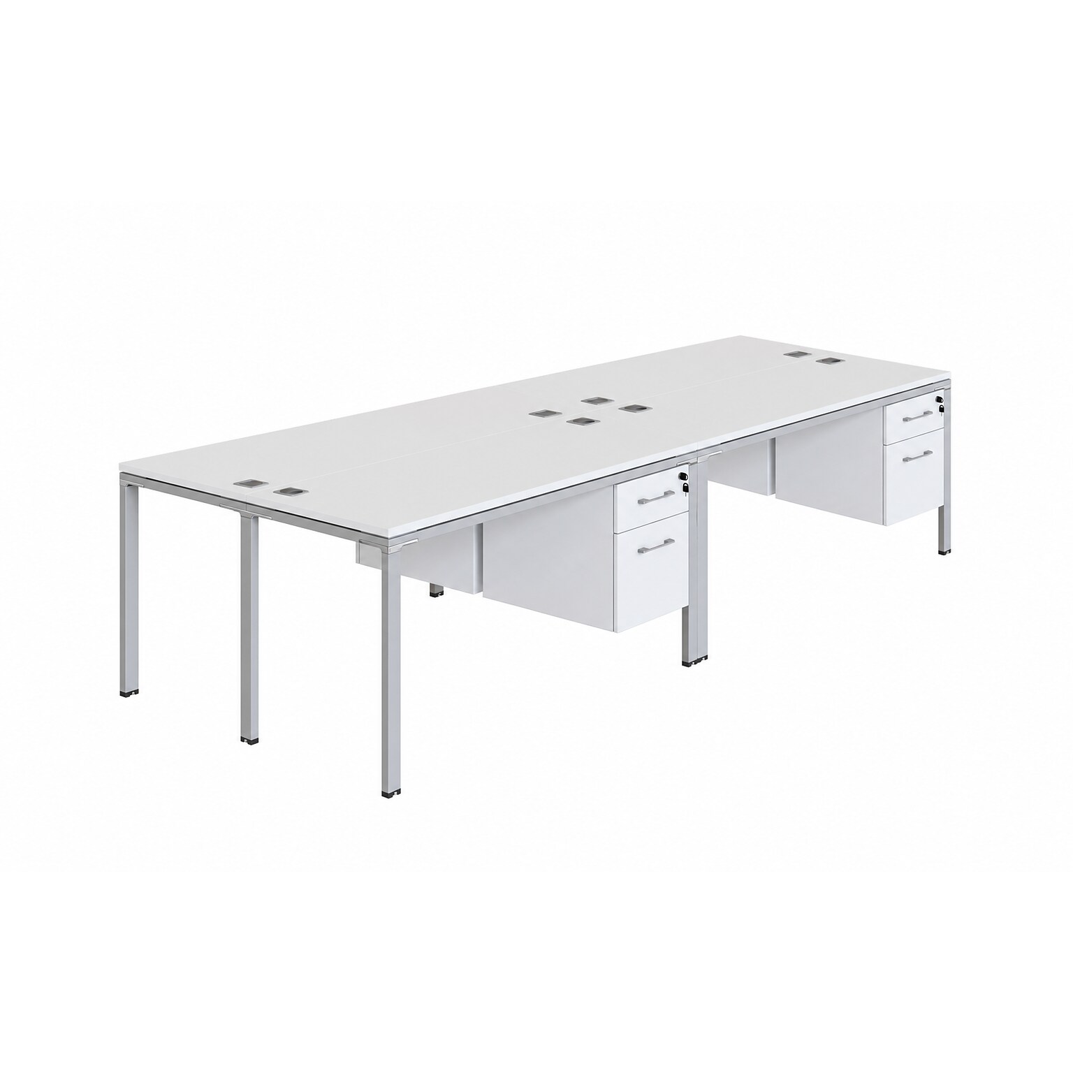 Boss Office Products Simple System 71W Desk with Pedestal, White, 4/Set (SGSD016-203-WT)