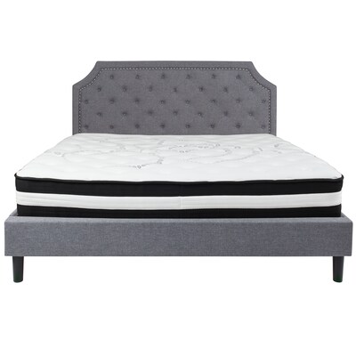 Flash Furniture Brighton Tufted Upholstered Platform Bed in Light Gray Fabric with Pocket Spring Mattress, King (SLBM12)