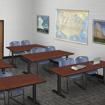 Regency Seating Cain 72 x 24 Training Table, Cherry & 2 Zeng Stack Chairs, Blue (MTRCT7224CH44BE)