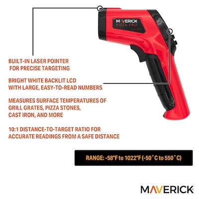 Maverick Stainless Steel Infrared BBQ Surface Thermometer, Red (IR-203R)