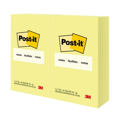 Post-it® Notes, 4" x 6", Canary Yellow, 100 Sheets/Pad, 12 Pads/Pack (659)