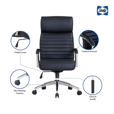 Sealy Posturepedic Newton Chrome Executive Office Chair, Black (59887)