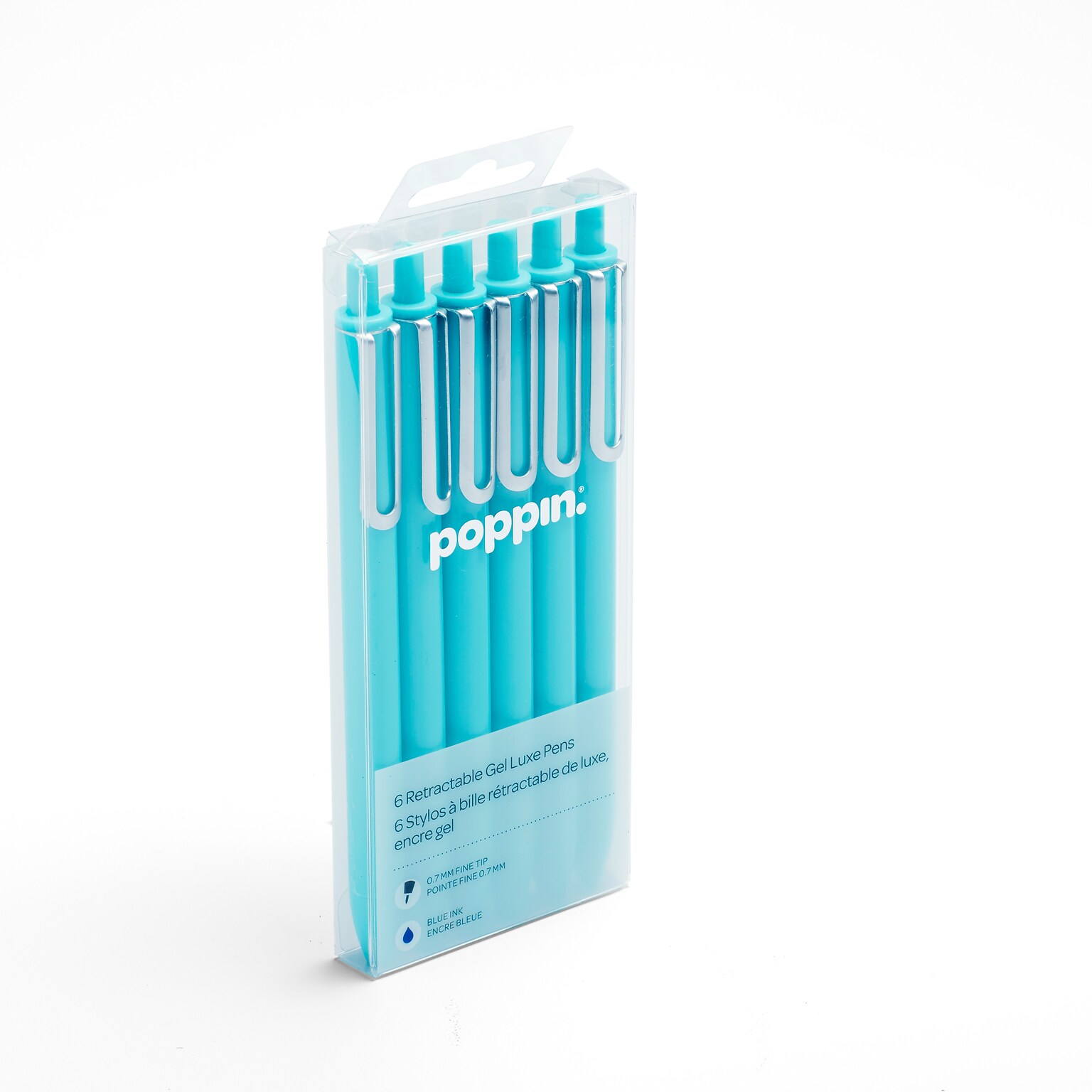 Poppin Luxe Retractable Gel Pen, Fine Point, Blue Ink, 6/Pack (100089)