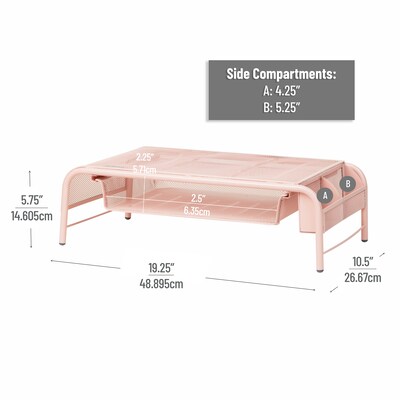 Mind Reader Monitor Stand with Paper Tray, Metal, Pink (MESHMONSTA-PNK)