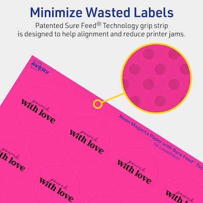 Avery Round Laser/Inkjet Multipurpose Labels, 1-5/8" Dia, Neon Magenta (1600/Box)