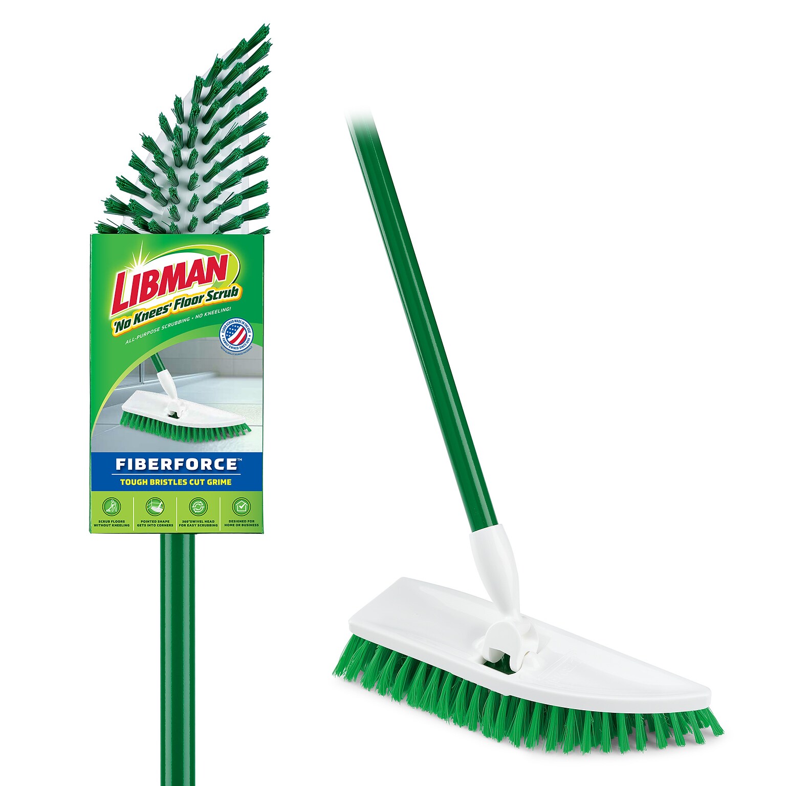 Libman No Knees Floor Scrub, Steel Handle, 11, Green/ White, 4/Carton (0122)