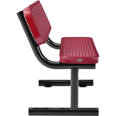 Global Industrial 4' Outdoor Steel Bench w/ Backrest, Expanded Metal, Red (695743RD)
