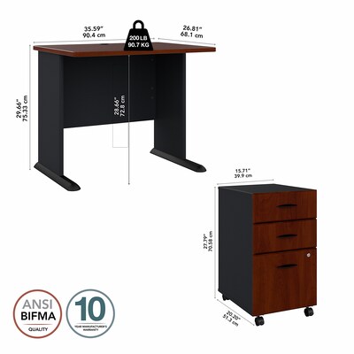 Bush Business Furniture Cubix 36W Desk with Mobile File Cabinet, Hansen Cherry/Galaxy (SRA024HCSU)