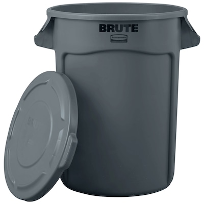 Rubbermaid BRUTE Hinged Lid, 32 Gallon, Round, Gray (FG263100GRAY)