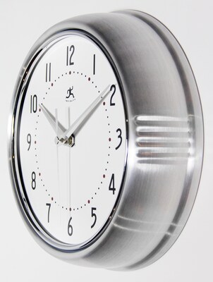 Infinity Instruments Round Retro Wall Clock, Aluminum, 9.5" (10940/SV)