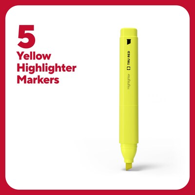 TRU RED™ Tank Highlighter with Grip, Chisel Tip, Yellow, 5/Pack (TR54577)