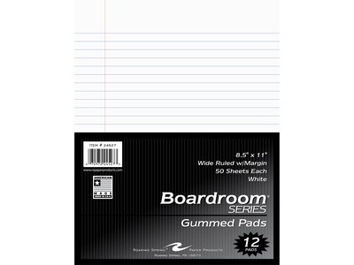 Roaring Spring Paper Products Boardroom Series Notepad, 8.5 x 11, Wide-Ruled, White, 50 Sheets/Pad