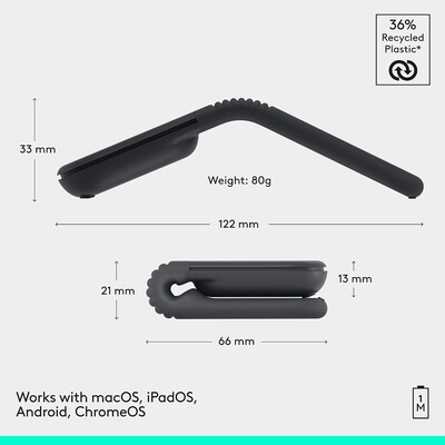 Logitech Mobi Fold for Business Wireless Ambidextrous Optical Travel Mouse, Graphite  (910-007600)