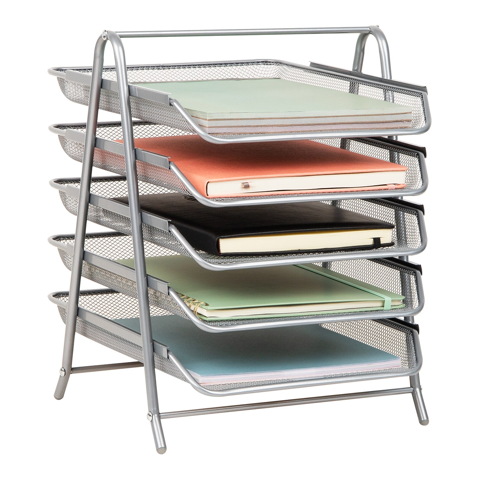 Mind Reader 5-Tier Stackable Paper Desk Tray Organizer, Metal, Silver (5TPAPER-SIL)