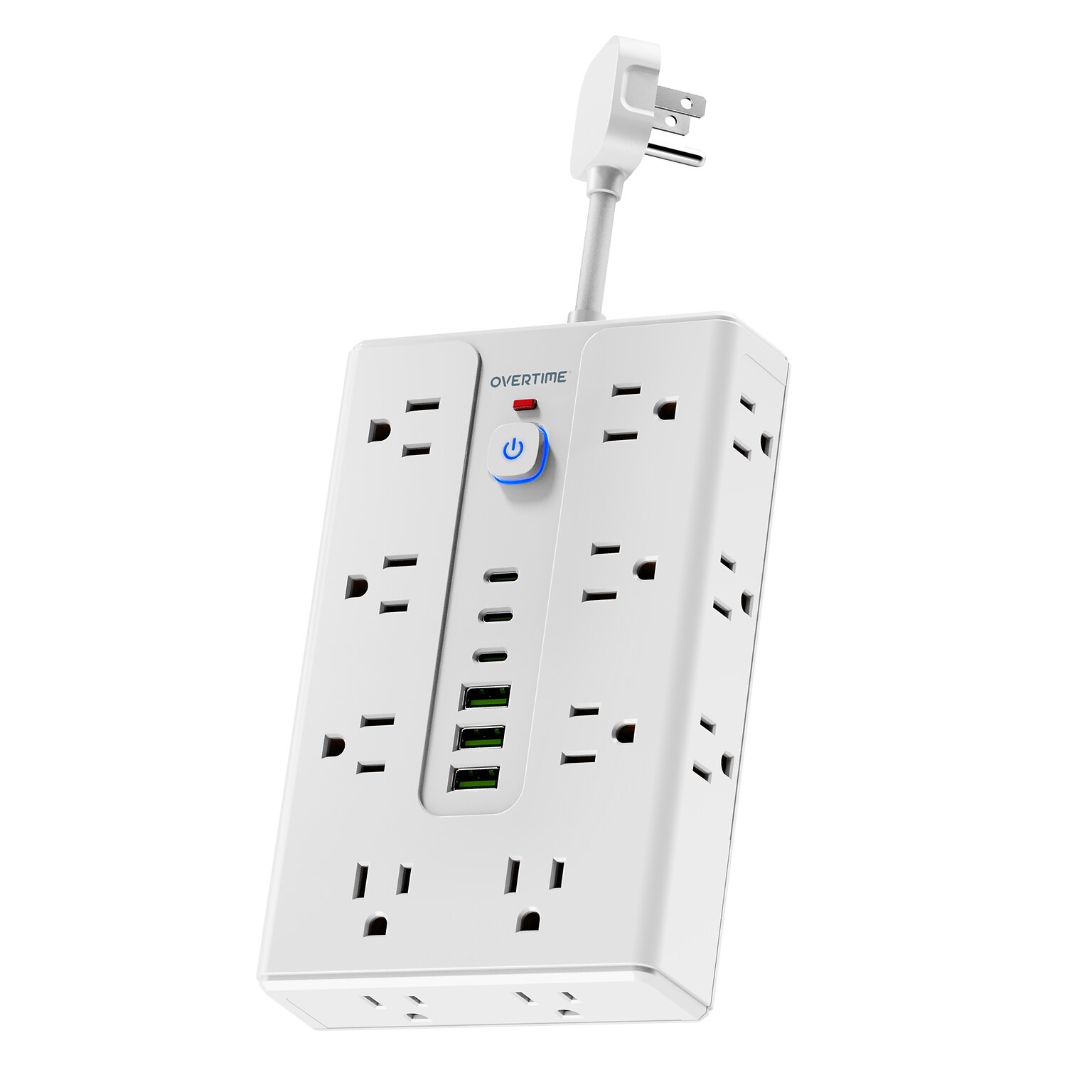 Overtime OS70 22-in-1 Multi-Port Power Strip with 16 AC Outlets, 3 USB-A & 3 USB-C Ports, White (OADOS70)