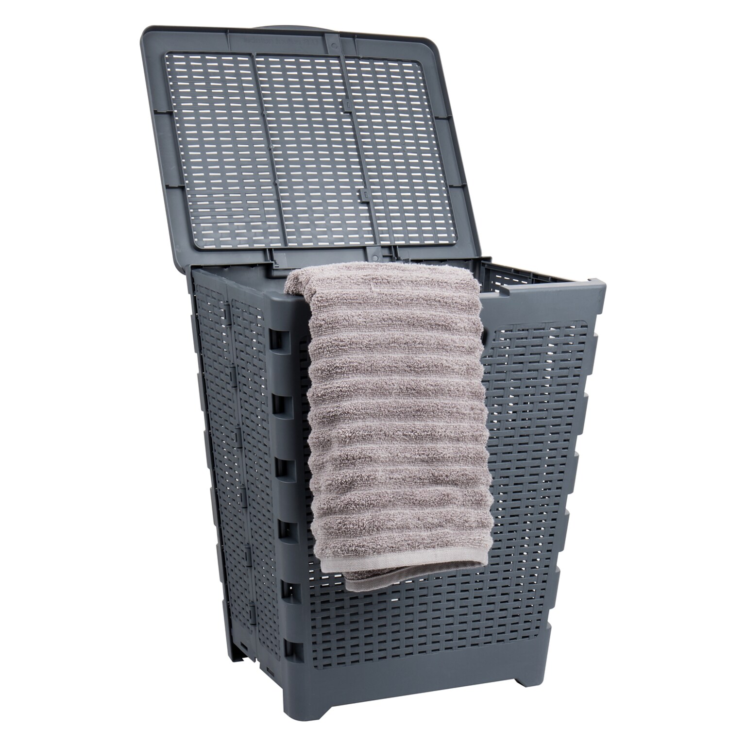 Mind Reader Basket Collection 16.11-Gallon Collapsible Hamper with Lid, Plastic, Gray (FOLHAMP61-GRY)