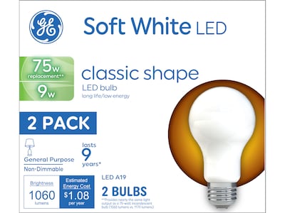 GE 9 Watt Soft White LED Bulb, 2/Pack (93109032)