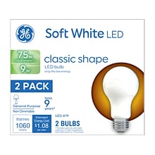 GE 9 Watt Soft White LED Bulb, 2/Pack (93109032)