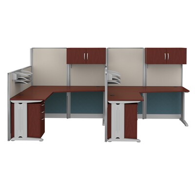 Regency Instant Office 63"H x 129"W 2 Person L-Shaped Cubicle Panel Workstation with Storage, Hansen Cherry (IO008HC)