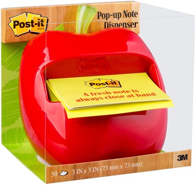Post-it® Pop-Up Apple-Shaped Dispenser for 3 x 3 Notes, Red, 1 Pad/Pack (APL330)