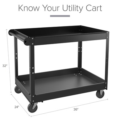 Hirsh 2 Shelf Ready-To-Assemble Steel Utility Cart, 36" x 24", Black (22641)