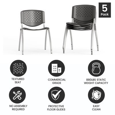 Flash Furniture HERCULES Series Plastic Stack Chair, Gray, 5 Pack (5RUTF01AGY)