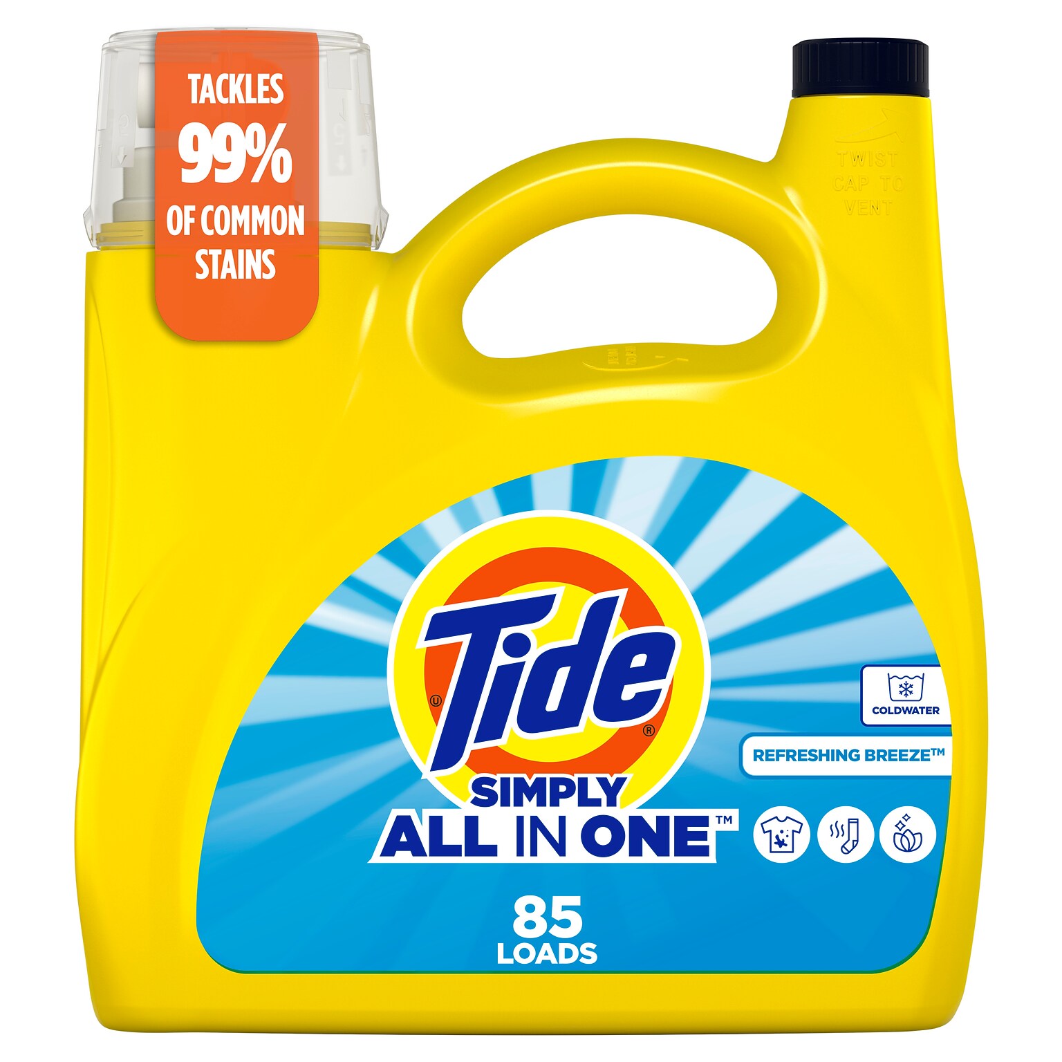 Tide Simply HE Liquid Laundry Detergent, Refreshing Breeze Scent, 85 Loads, 107 oz. (26840)