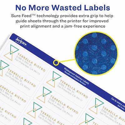 Avery Waterproof Laser Address Labels, 1" x 2-5/8", Matte White, 30 Labels/Sheet, 50 Sheets/Box (5520)