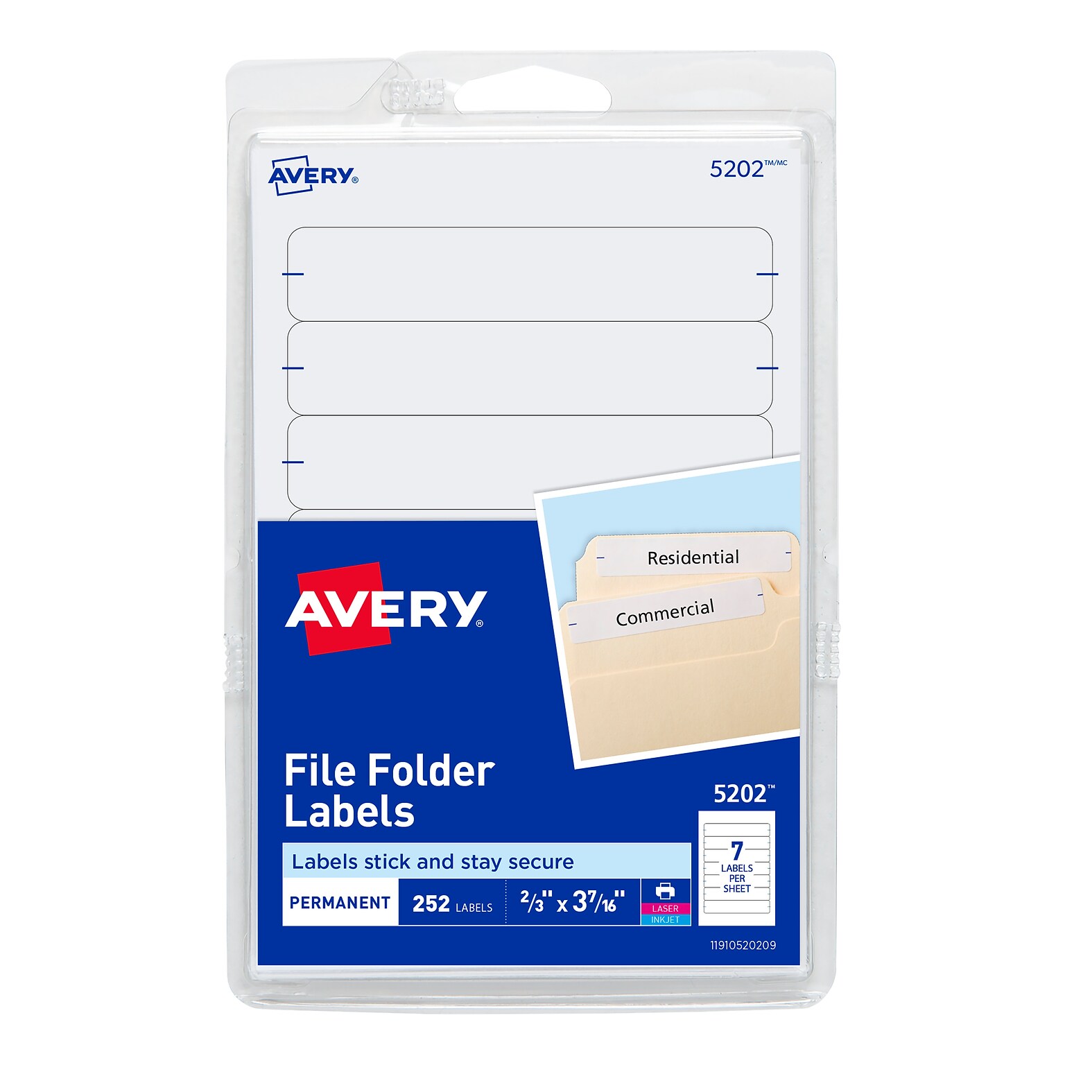 Avery Easy Peel Laser/Inkjet File Folder Labels, 2/3 x 3-7/16, White, 252 Labels/Pack (5202)