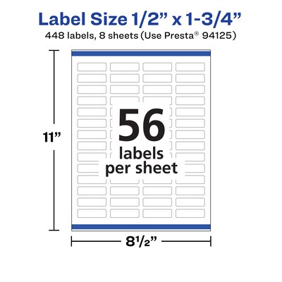 Avery Durable Removable Rectangle Multipurpose Labels, 0.5" x 1.75", White, 448/Pack (94125)