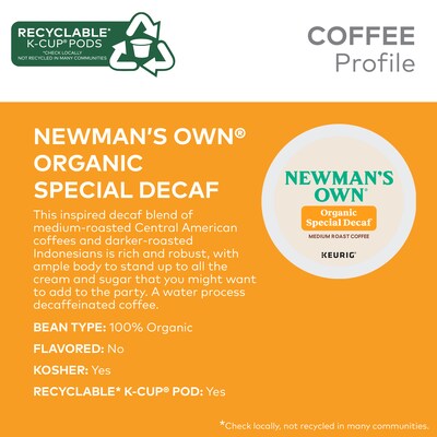 Newman's Own Organic Special Decaf Coffee Keurig K-Cup Pod, Medium Roast, 96/Carton (4051CT)