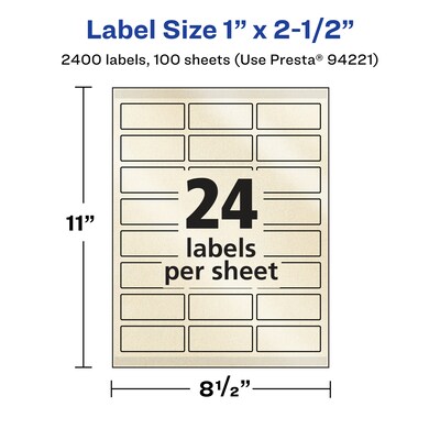 Avery Pearlized Ivory Rectangle Multipurpose Labels, 1" x 2.5", Ivory, 2400/Box (94221)