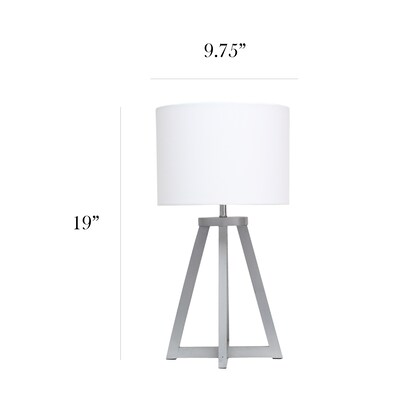 Simple Designs Interlocked Triangular Gray Wood Table Lamp with White Fabric Shade (LT1069-GYW)