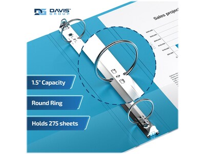 Davis Group Premium Economy 1 1/2" 3-Ring Non-View Binders, Turquoise Blue, 6/Pack (2312-52-06)