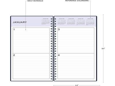 Blue Sky Perpetual 5.5" x 8.5" Daily Planner, Plastic Cover, Navy Blue (141138)