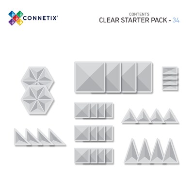 Connetix Magnetic Tiles Clear Starter Pack, 34 Pieces (CNTC00034ST)