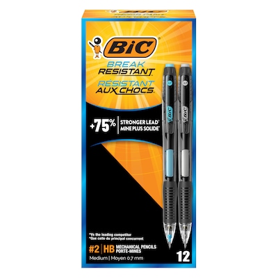 BIC Break-Resistant Mechanical Pencils, 0.7mm, #2 Medium Lead, 12/Pack (MV7PR11-BLK)