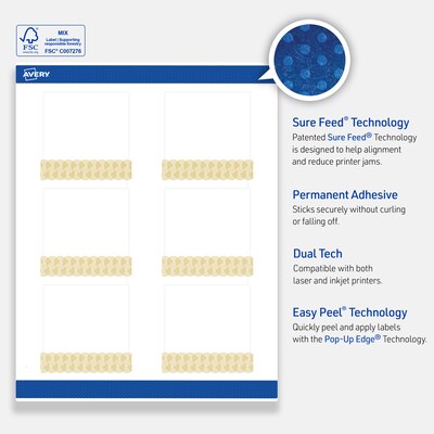 Avery Laser/Inkjet Square Multipurpose Labels, 3" x 3", White, 60/Pack (S00EX5)