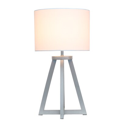 Simple Designs Interlocked Triangular Gray Wood Table Lamp with White Fabric Shade (LT1069-GYW)
