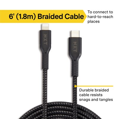 NXT Technologies™ 6 ft. Braided  Lightning Cable  to USB-C Cable, Black (NX60475)
