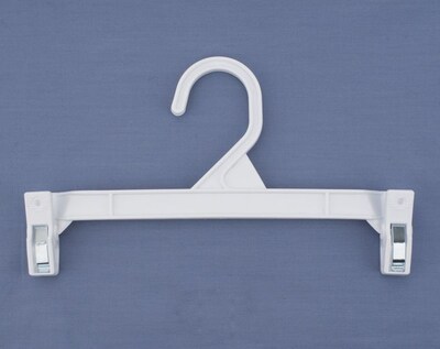 NAHANCO 9 1/2 Plastic Skirt/Slack Hanger With Pinch Clip, Plastic Hook, White, 100/Pack