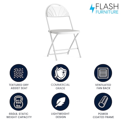 Flash Furniture  Hercules Series 800lb-Capacity Plastic Fan-Back Folding Chair, White (LEL4WHITE)
