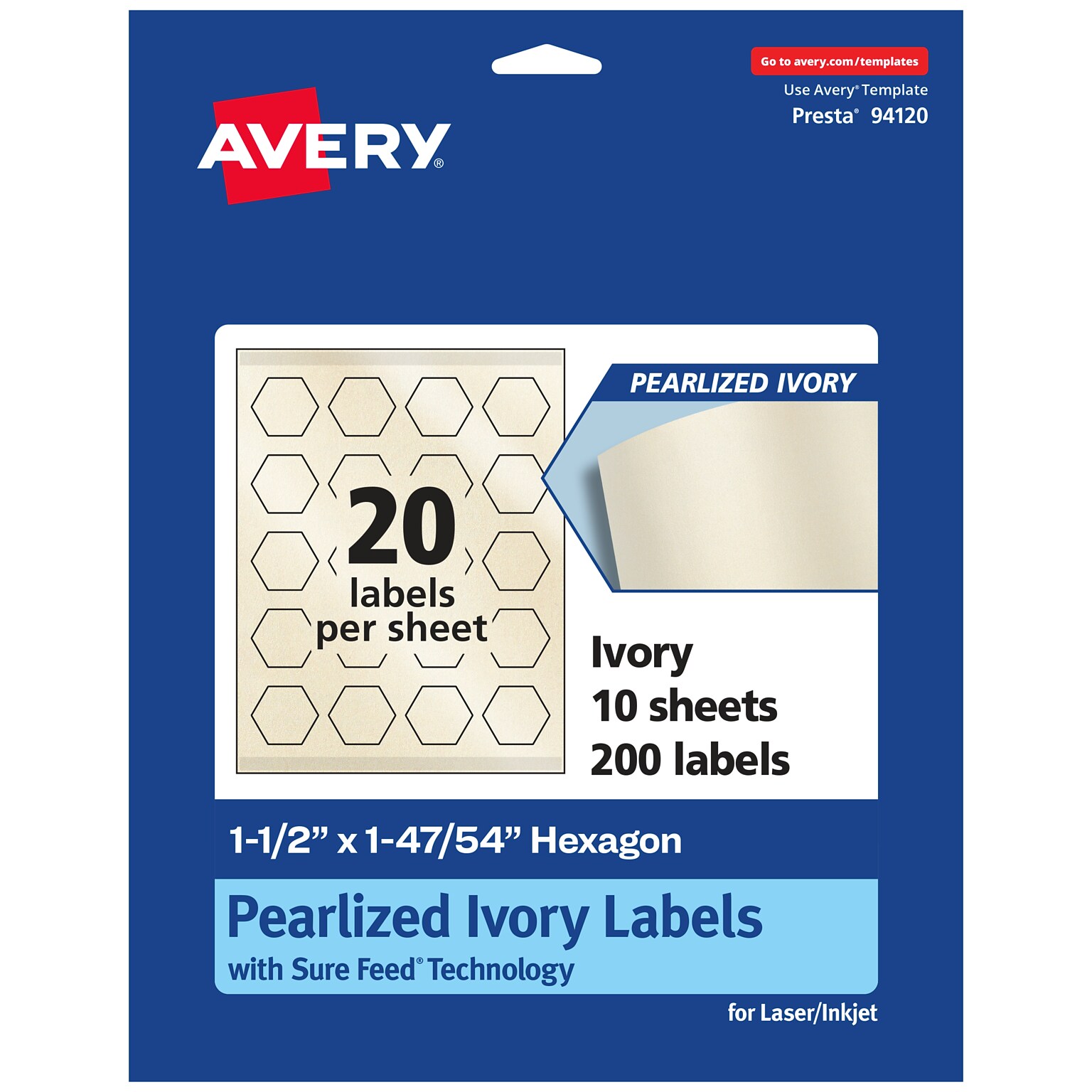 Avery Pearlized Ivory Decorative Edge Multipurpose Labels, 1-1/2 x 1-47/54, Ivory, 200/Pack (94120)