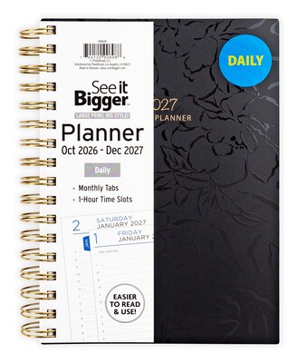 2026-2027 Overland Travelware 1.25 x 7 Calendar Year Daily Standard Planner, Paperboard Cover, Black Floral (90698)