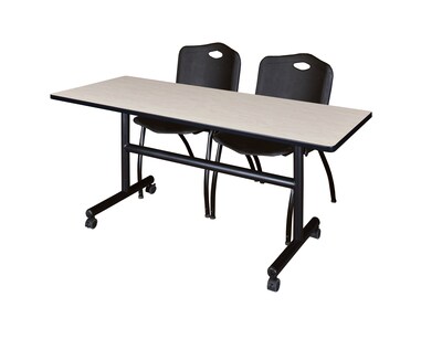 Regency Kobe Flip Top Mobile Training Table, and Chairs Set, 24D x 60W, Maple (MKFT6024PL47BK)