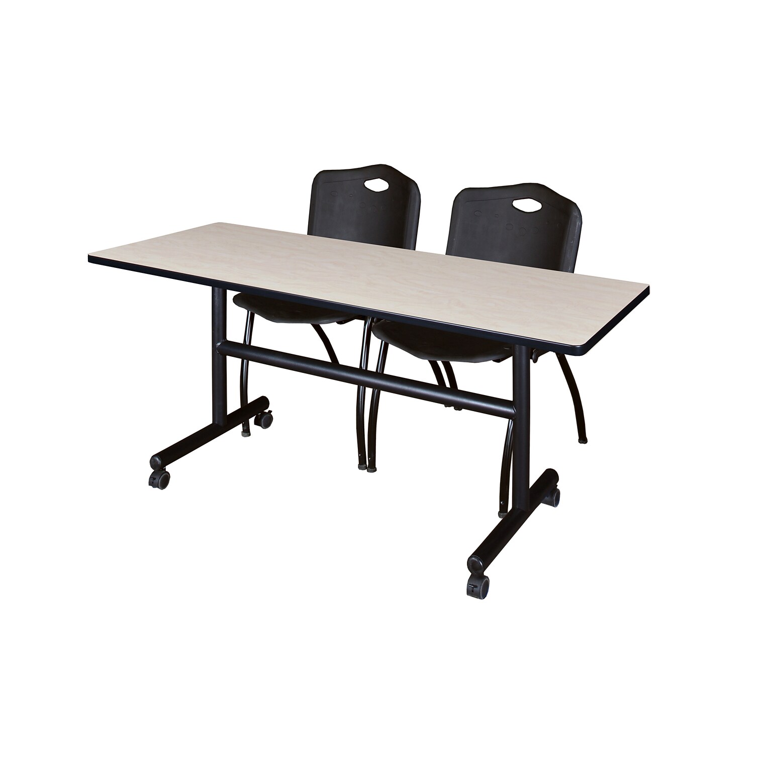 Regency Kobe Flip Top Mobile Training Table, and Chairs Set, 24D x 60W, Maple (MKFT6024PL47BK)