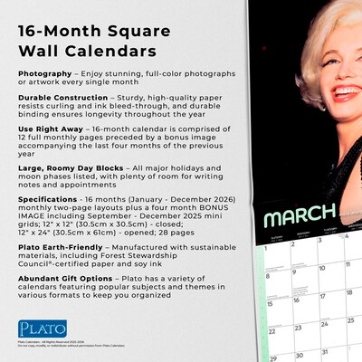 2026 Plato Marilyn Monroe 12" x 12" Monthly Wall Calendar (9798330701391)