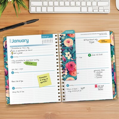 2027 Excello Brands 9 x 11 Weekly & Monthly Standard Planner, Paperboard Cover, Teal Floral (FSHN-CY27-8511-17)