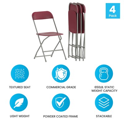 Flash Furniture Plastic Folding Chair, Red, Set of 4 (4LEL3RED)