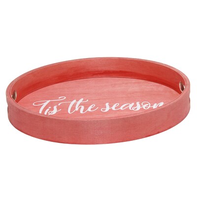 Elegant Designs "Tis the Season" Decorative 13.75" Round Wood Serving Tray w/ Handles, Red Wash (HG2013-RTS)